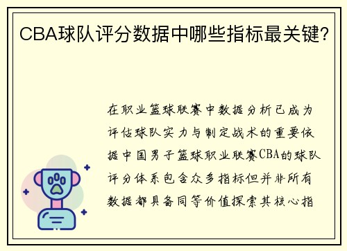 CBA球队评分数据中哪些指标最关键？